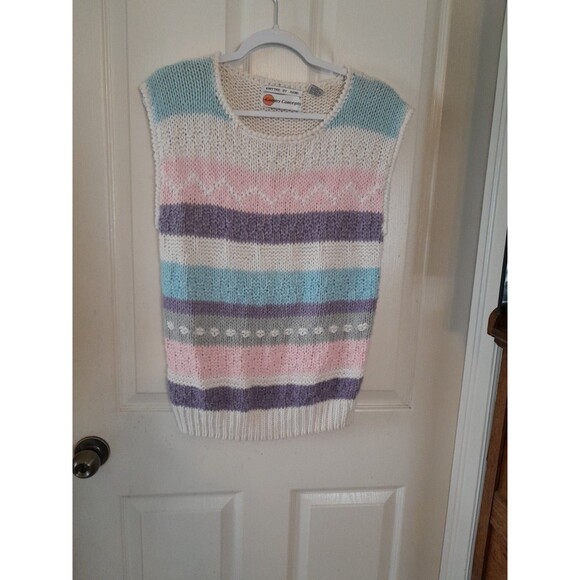 Vint. Country Concepts Women Small Hand Knitted Multicolor Sweater Vest. B57 - Picture 1 of 4